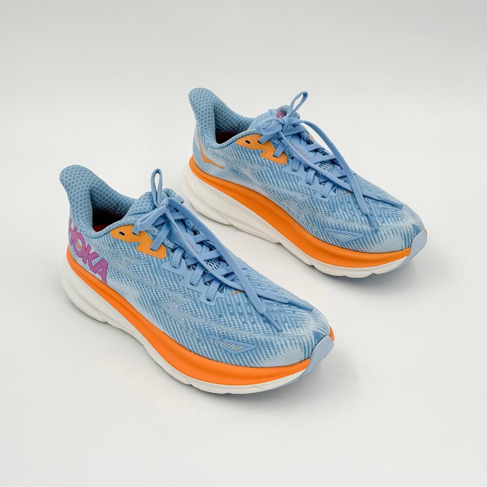 HOKA Clifton 9 Women’s 6.5B Airy Blue Ice Water Orange Running Sneakers 1127896